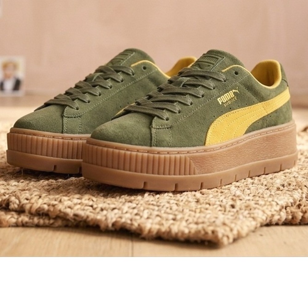 RARE Puma Fenty by Rihanna Cleated Creeper Suede Green Yellow 366268-01 Womens 9